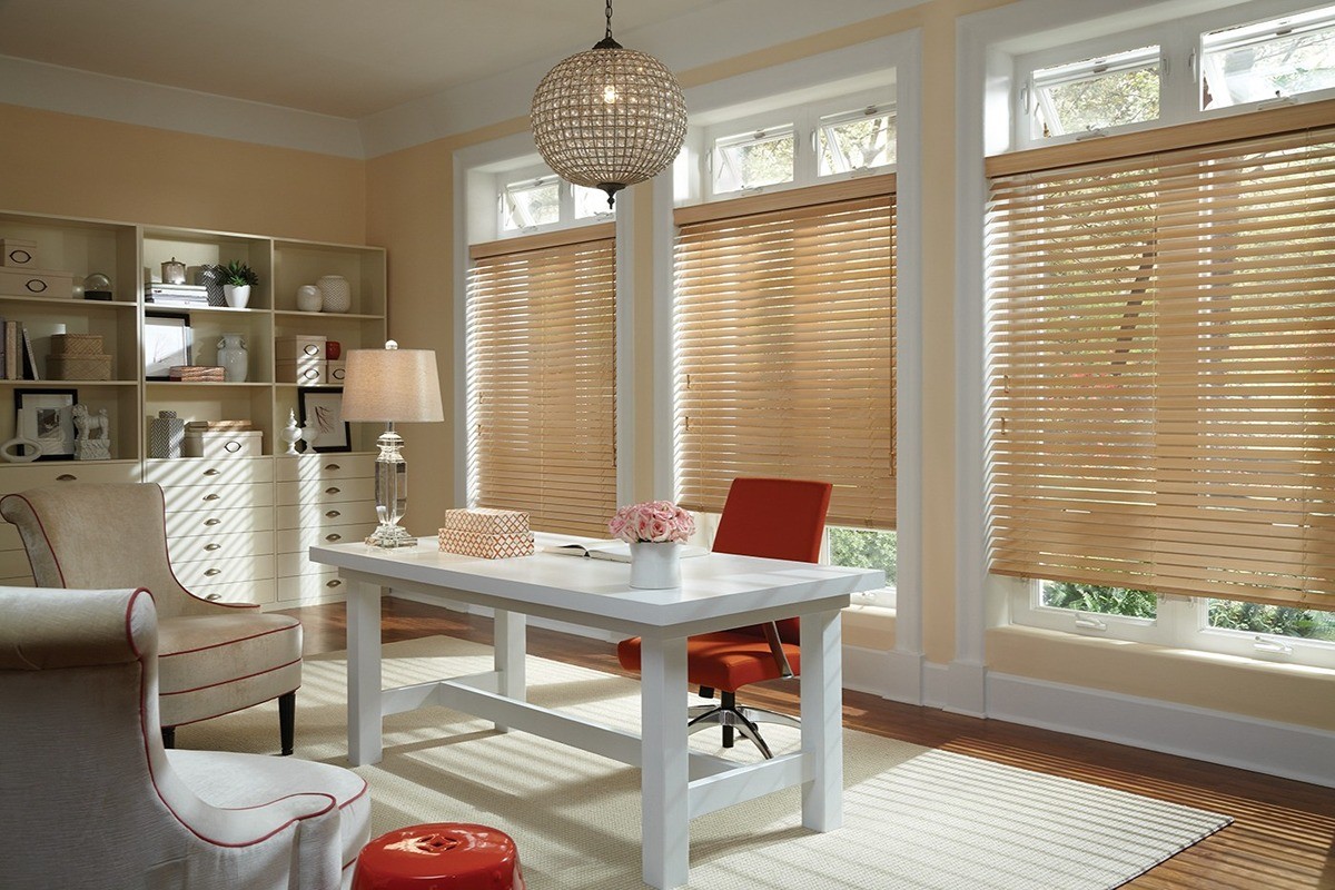 Best Window Treatments for Home Offices, Hunter Douglas Parkland® Wood Blinds near Flower Mound, Texas (TX)