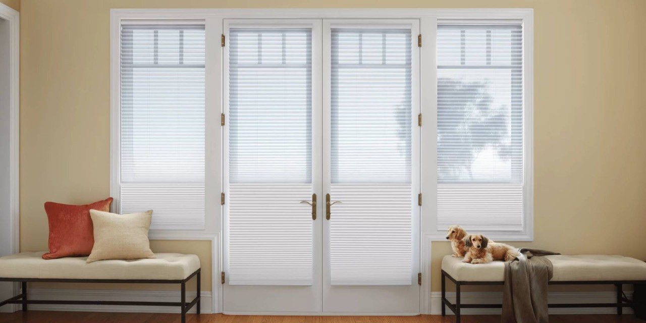 Blinds covering French doors near Flower Mound, TX