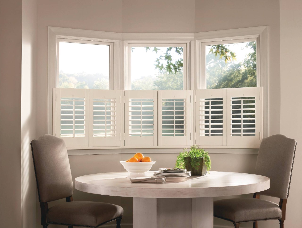 Café style shutters in a quaint kitchen near Flower Mound, TX